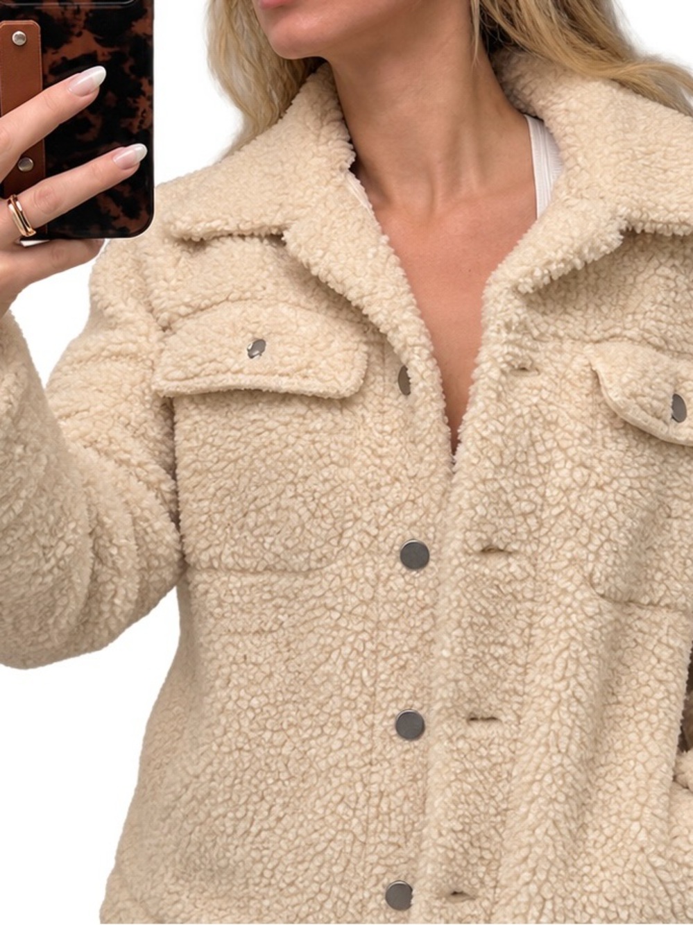 Beyond Yoga Cream Teddy Sherpa Jacket with Snap Front